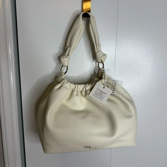 Anthropologie - Mali + Lili Nala Scrunched Faux Leather Bag Ivory Crossbody NWT - Picture 4 of 13